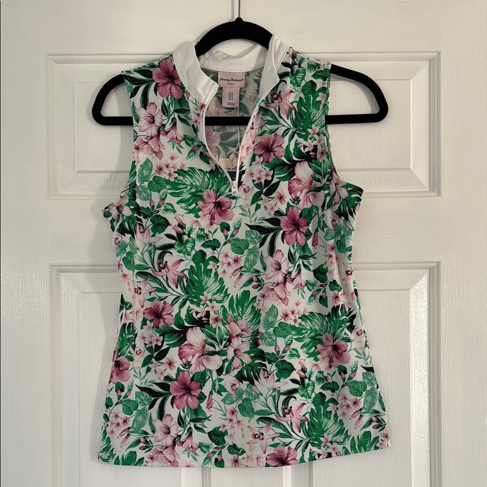 NTW Tommy Bahama Golf Floral Green and Pink Sleeveless Top